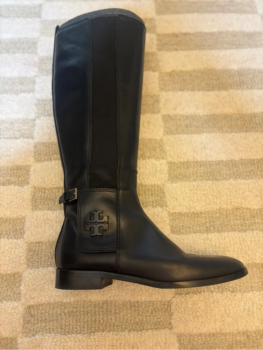 Tory Burch Wyatt 2 Tall Black Leather Stretch Boots – Women’s Size 8